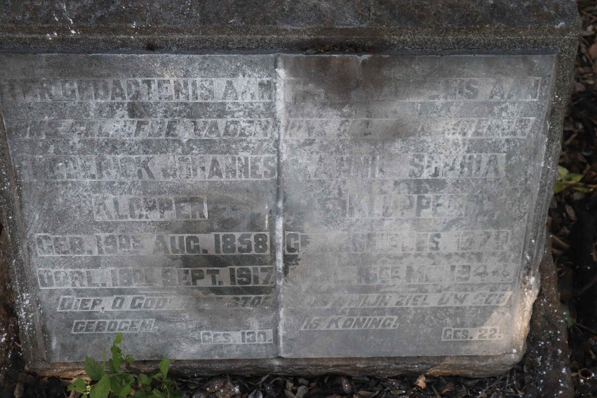 KLOPPER Frederick Johannes 1858-1917 &amp; Anna Sophia 1879-1944