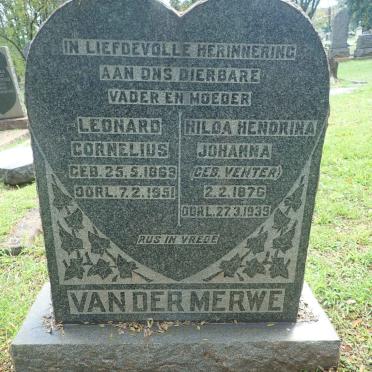 MERWE Leonard Cornelius, van der 1869-1951 &amp; Hilda Hendrina Johanna VENTER 1876-1939