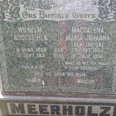 MEERHOLZ Wilhelm August H.K. 1868-1931 &amp; Magdalena Maria Johanna JANSEN 1865-1956