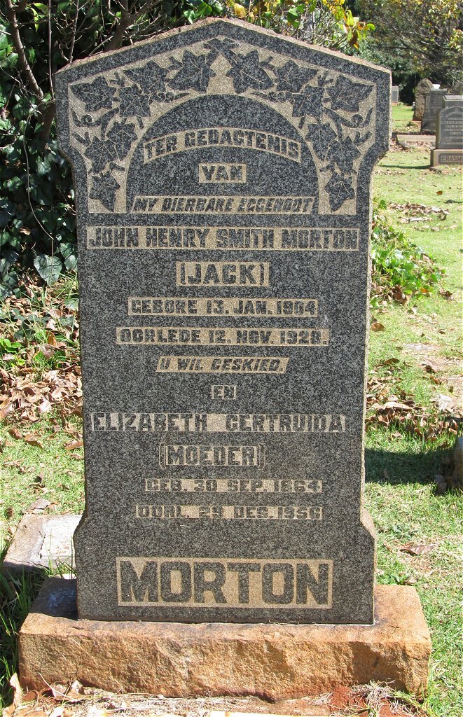 MORTON John Henry Smith 1864-1928 &amp; Elizabeth Gertruida 1864-1956