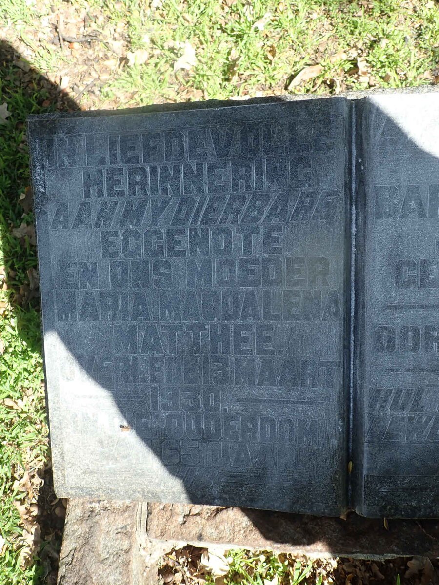 MATTHEE Barend Petrus Jacobus 1864-1944 &amp; Maria Magdalena -1930