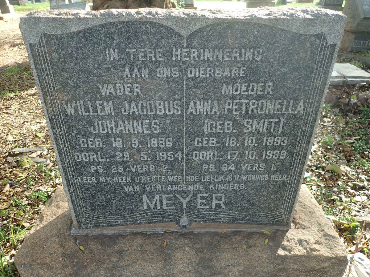 MEYER Willem Jacobus Johannes 1886-1954 &amp; Anna Petronella SMIT 1893-1939