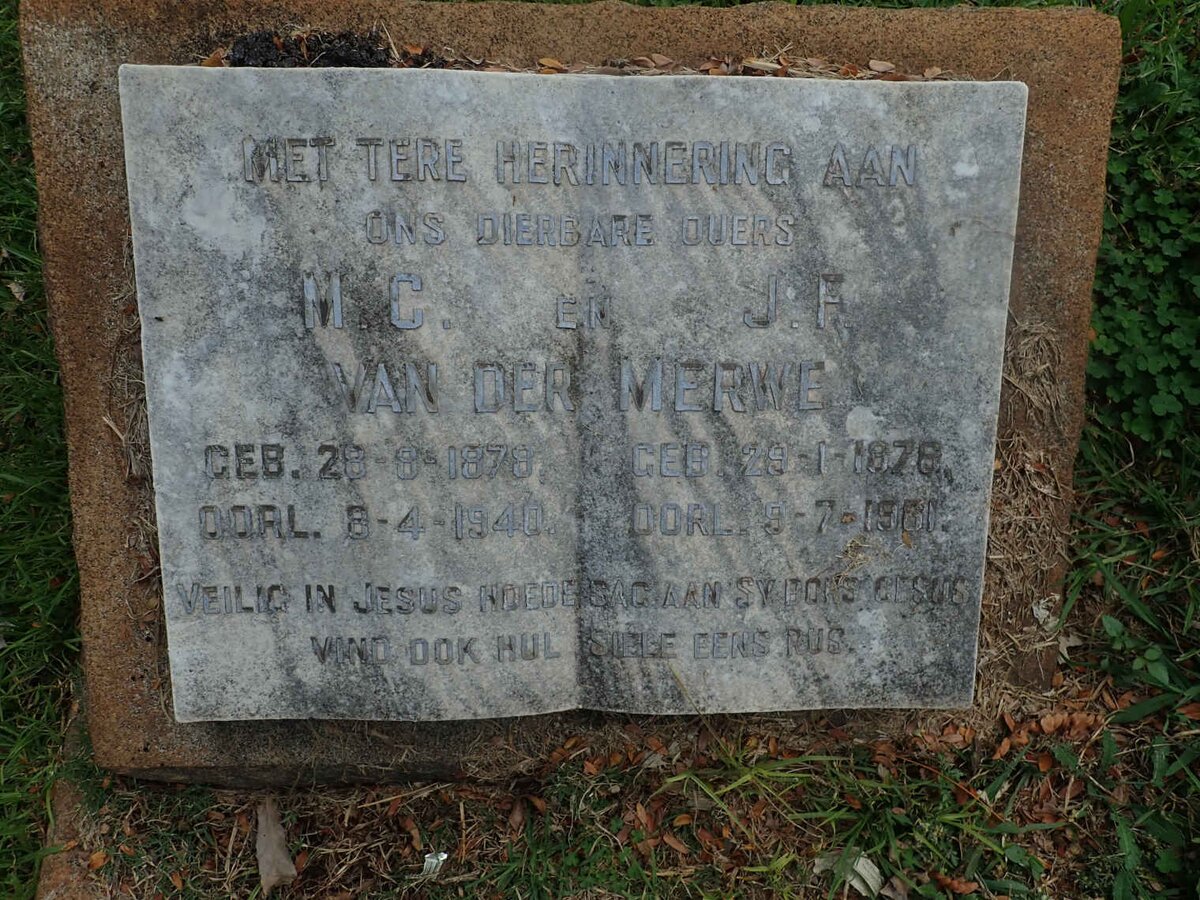 MERWE M.C., van der 1878-1940 &amp; J.F. 1876-1961