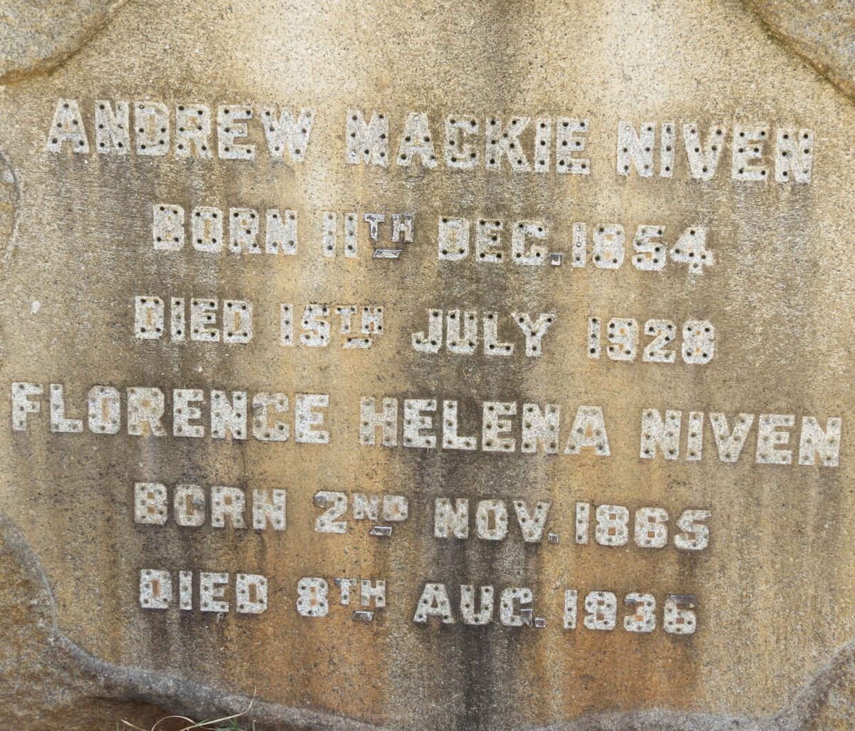 NIVEN Andrew Mackie 1854-1928 &amp; Florence Helena 1865-1936