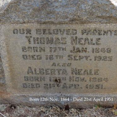 NEALE Thomas 1848-1929 &amp; Alberta 18?4-1951