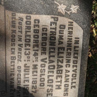 OELOEFSE Elizabeth Petronella nee VOSLOO 1827-1921