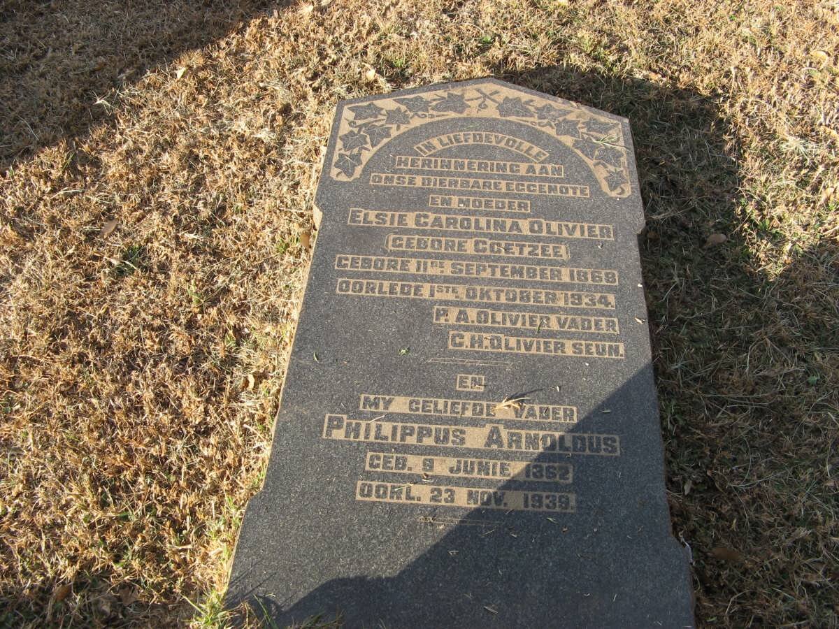 OLIVIER Philippus Arnoldus 1862-1939 &amp; Elsie Carolina nee COETZEE 1868-1934