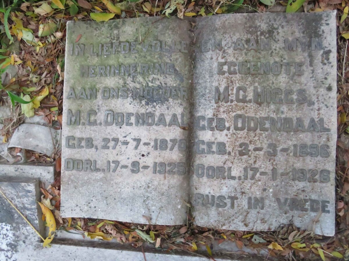 ODENDAAL M.G. 1870-1925 :: HIGGS M.G. nee ODENDAAL 1896-1926