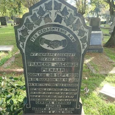 PIENAAR Francois Jacobus -1939 &amp; Gersina Berdina Jacoba 1903-1953