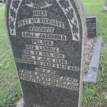 PELSER Anna Jacomina nee LE ROUX 1910-1930