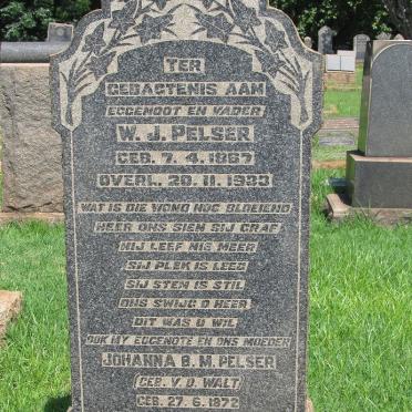 PELSER W.J. 1867-1933 &amp; Johanna B.M. V.D. WALT 1872-1945