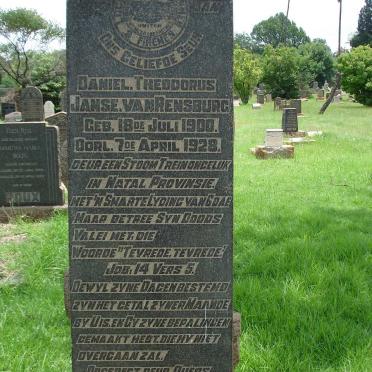 RENSBURG Daniel Theodorus, Janse van  1900-1928