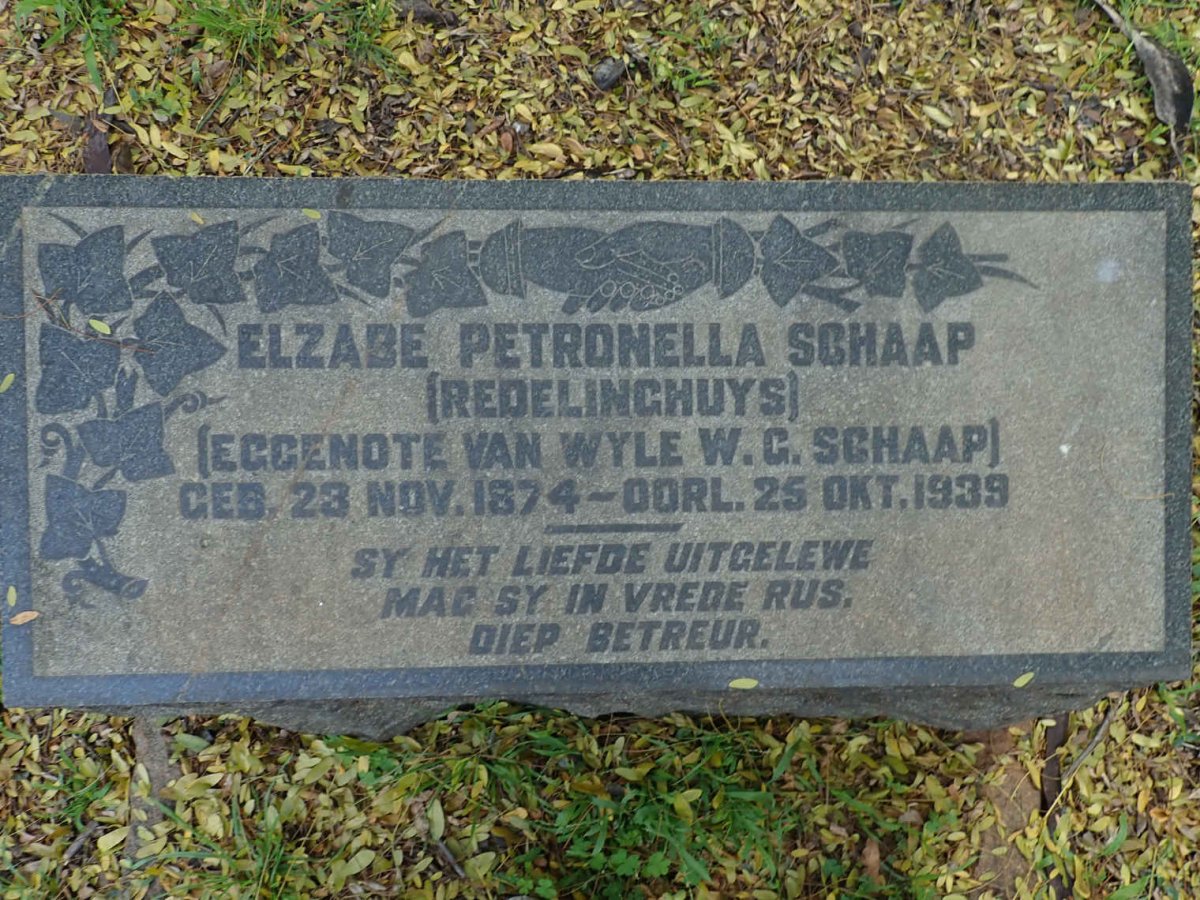 SCHAAP Elzabe Petronella nee REDELINGHUYS 1874-1939