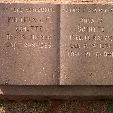 SCHUTTE Phillipus J.C. 1886-1955 &amp; Anna M. DE BRUYN 1893-1940