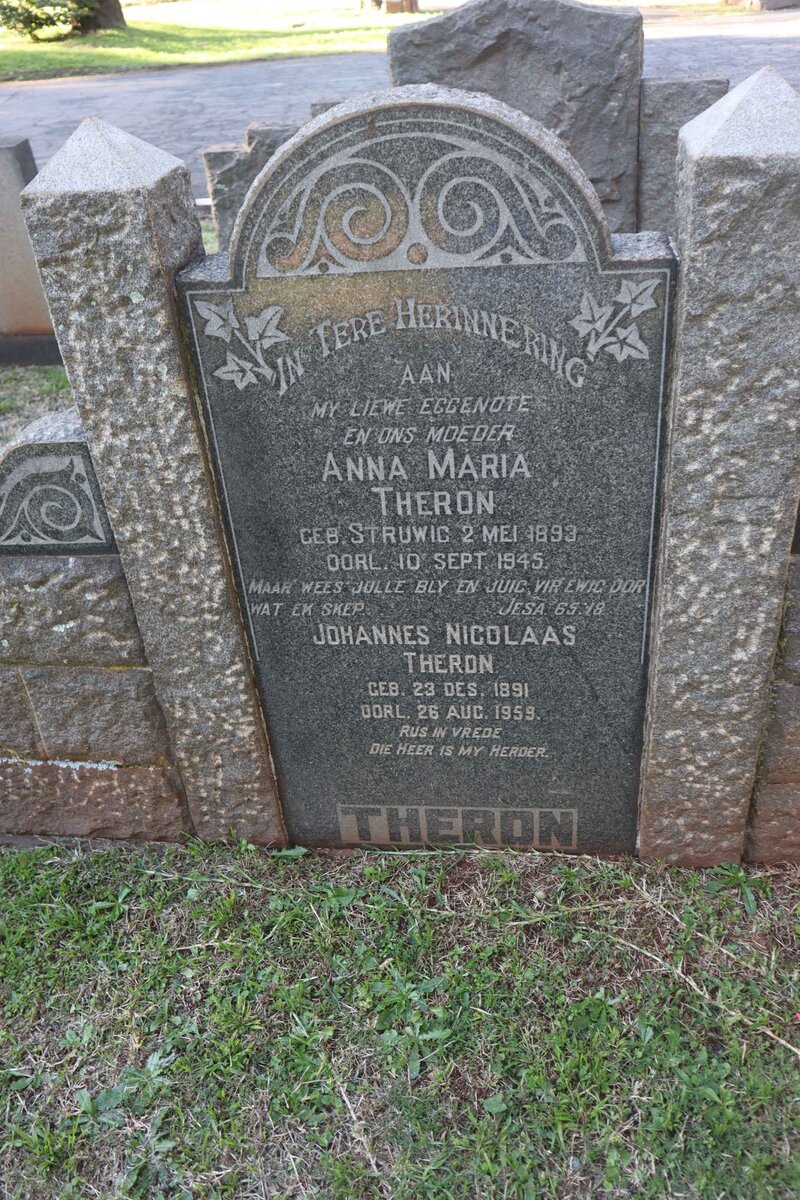 THERON Johannes Nicolaas 1891-1959 &amp; Anna Maria STRUWIG 1893-1945
