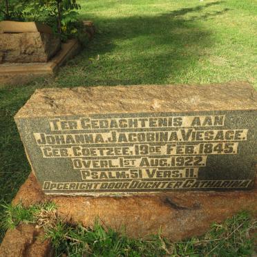 VIESAGE Johanna Jacobina nee COETZEE 1845-1922