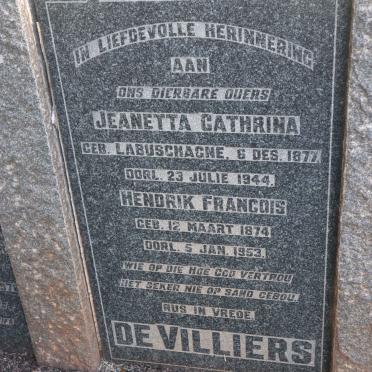 VILLIERS Hendrik Francois, de 1874-1953 &amp; Jeanetta Cathrina LABUSCHAGNE 1877-1944