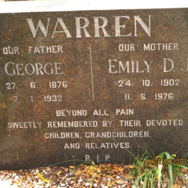 WARREN George 1876-1932 &amp; Emily D.J. 1902-1976