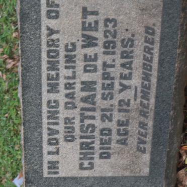 WET Christian, de -1923