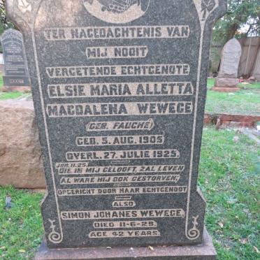 WEWEGE Simon Johanes -1929 &amp; Elsie Maria Alletta Magdalena FAUCHÉ 1905-1925