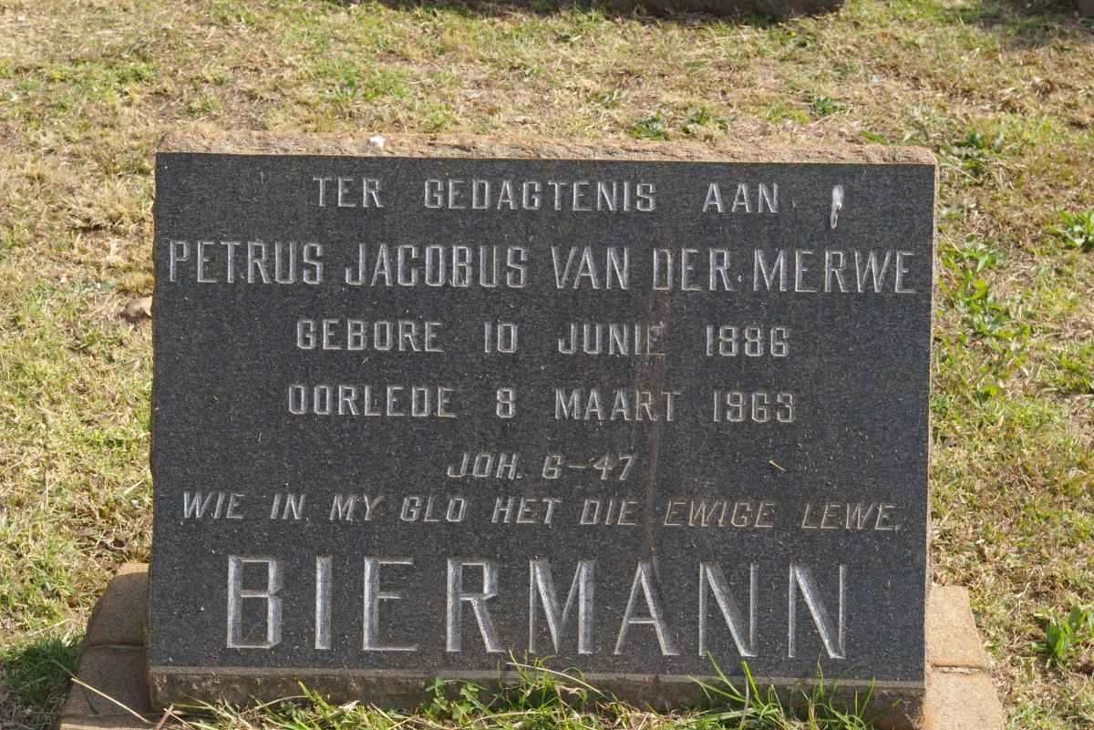 BIERMANN Petrus Jacobus van der Merwe 1886-1963