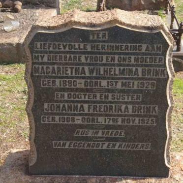 BRINK Margarietha Wilhelmina 1880-1929 :: BRINK Johanna Fredrika 1905-1923