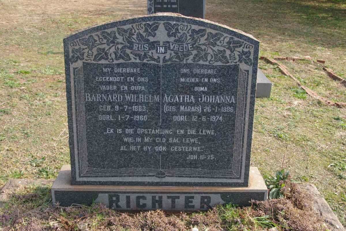 RICHTER Barend Wilhelm 1883-1960 &amp; Agatha Johanna MARAIS 1886-1974