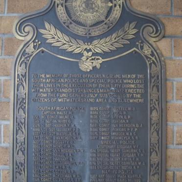3. Memorial South African Police Witwatersrand disturbances March 1922