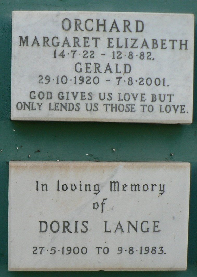 ORCHARD Gerald 1920-2001 &amp; Margaret Elizabeth 1922-1982 :: LANGE Doris 1900-1983