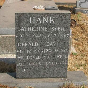 HANK Gerald David 1966-1978 &amp; Catherine Sybil 1948-1967