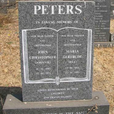 PETERS John Christopher Johnny 1907-1971 &amp; Maria Gertrude Rea 1916-1993
