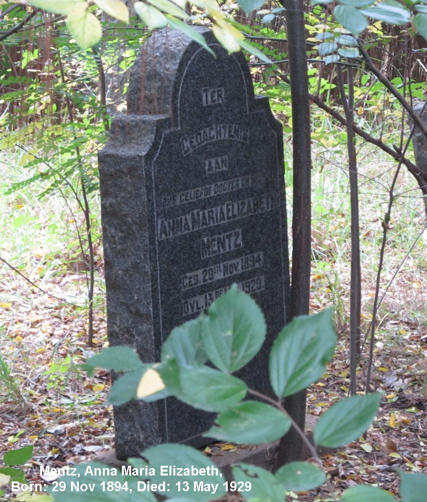 MENTZ Anna Maria Elizabeth 1894-1929