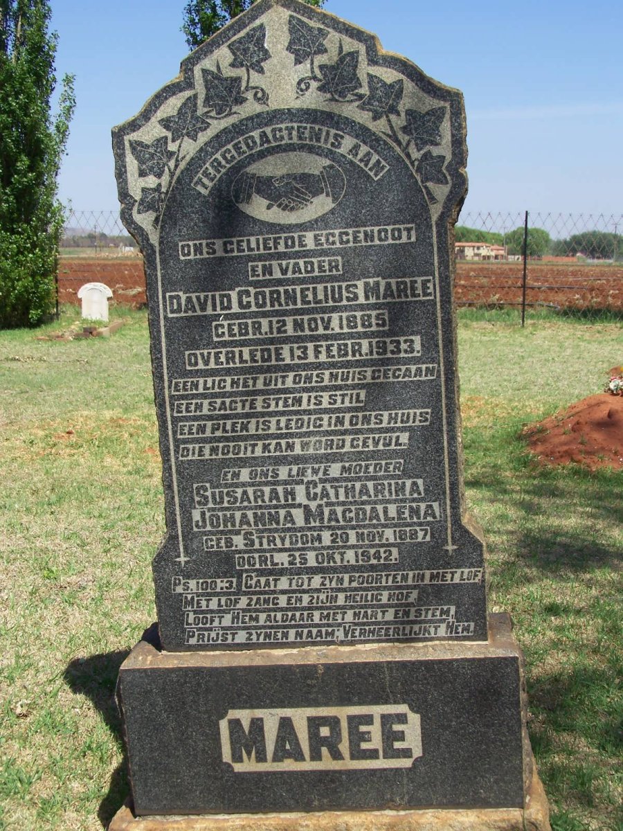 MAREE David Cornelius 1885-1933 &amp; Susarah Catherina Johanna Magdalena STRYDOM 1887-1945
