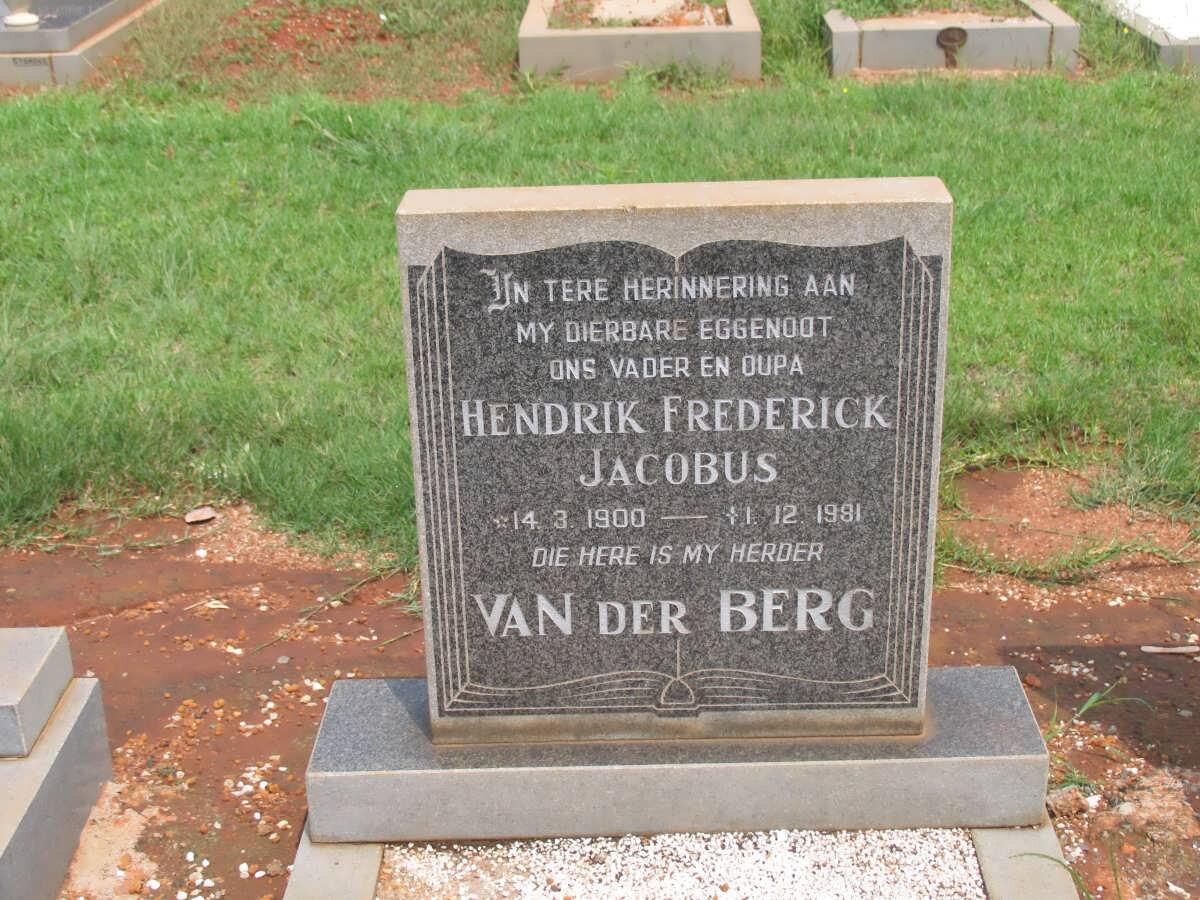 BERG Hendrik Frederick Jacobus, van der 1900-1981