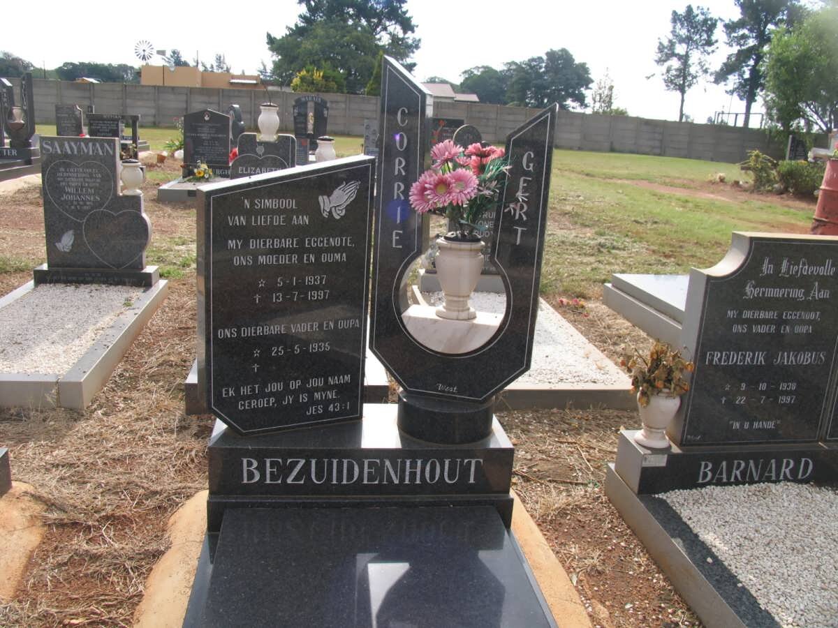 BEZUIDENHOUT Gert 1935- &amp; Corrie 1937-1997