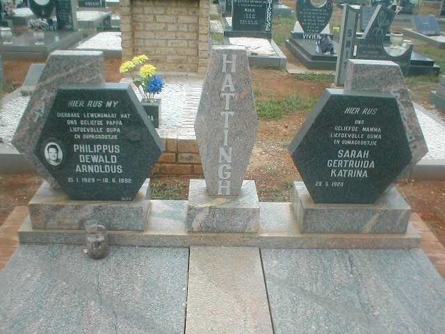 HATTINGH Philippus Dewald Arnoldus 1929-1992 &amp; Sarah Gertruida Katrina 1926-