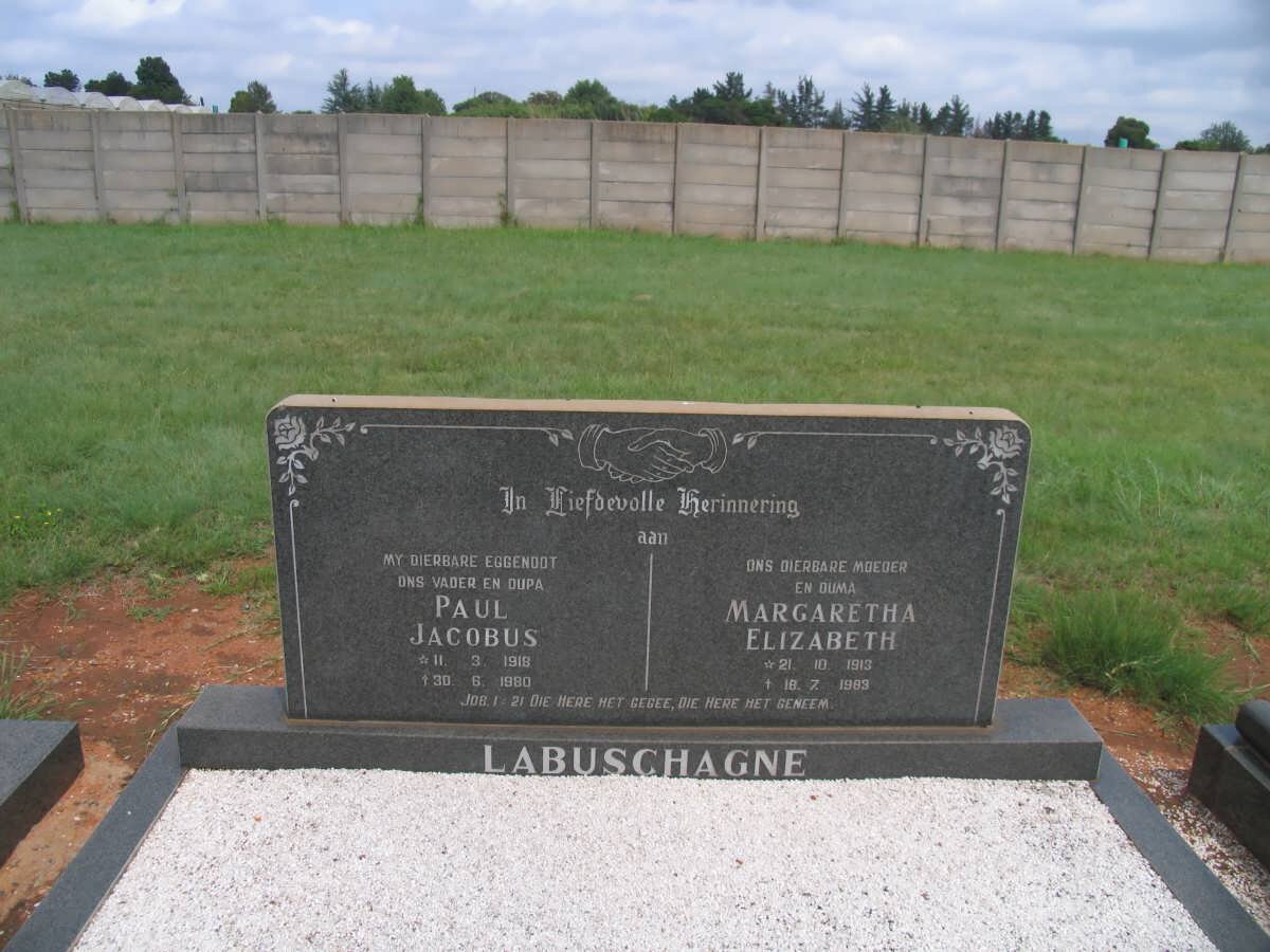 LABUSCHAGNE Paul Jacobus 1918-1980 &amp; Margaretha Elizabeth 191?-1983