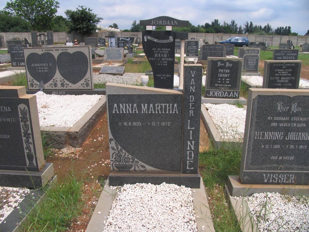 LINDE Anna Martha, van der  1895-1972