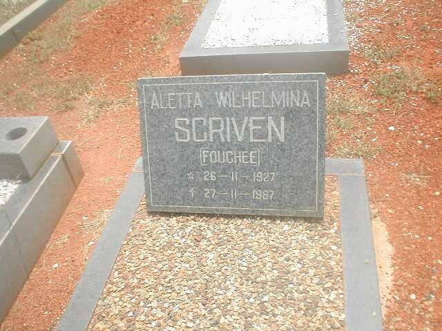 SCRIVEN Aletta Wilhelmina, nee FOUCHEE 1927-1987