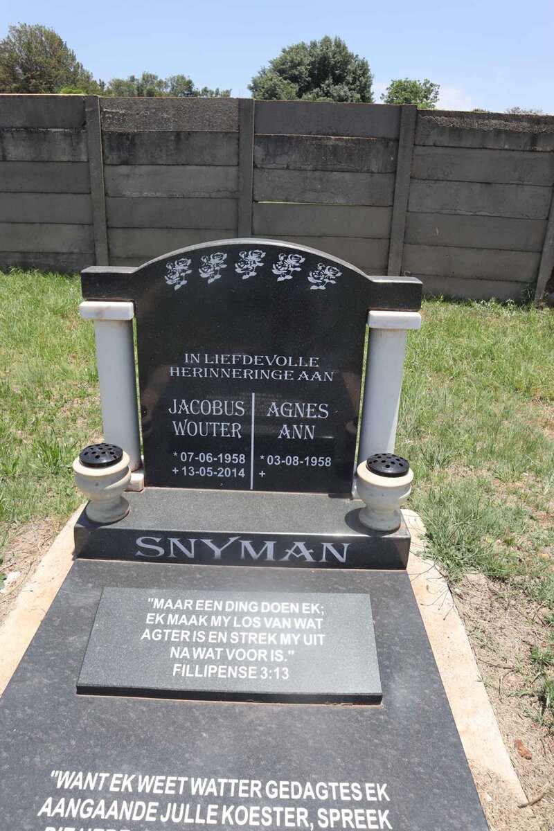 SNYMAN Jacobus Wouter 1958-2014 & Agnes Ann 1958- 