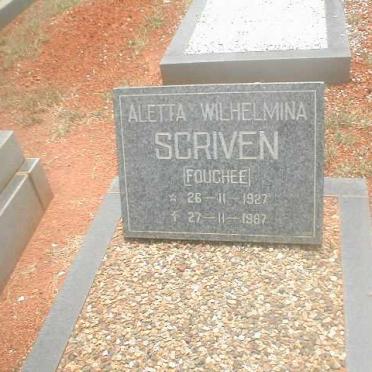 SCRIVEN Aletta Wilhelmina, nee FOUCHEE 1927-1987