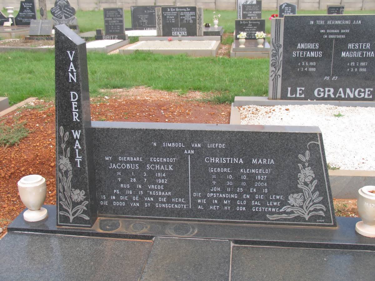 WALT Jacobus Schalk, van der 1914-1982 &amp; Christina Maria KLEINGELD 1927-2004