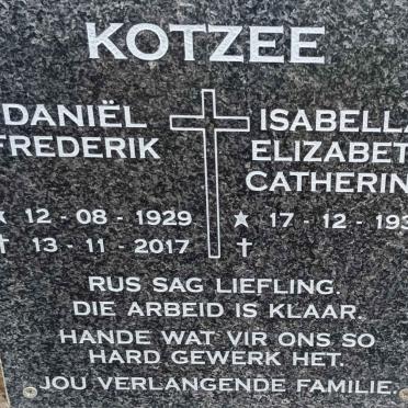 KOTZEE Daniel Frederik 1929-2017 & Isabella Elizabeth Catherina 1934-