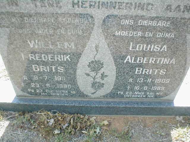 BRITS Willem Frederik 1911 - 1988 &amp; Louisa Albertina 1909 - 1988