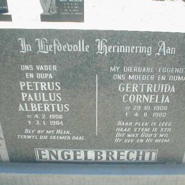 ENGELBRECHT Petrus Paulus Albertus 1906-1984 &amp; Gertruida Cornelia 1908-1982