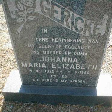 GERICKE Johanna Maria Elizabeth 1925-1989