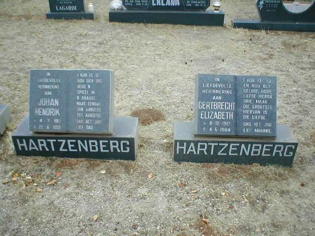 HARTZENBERG Johan Hendrik 1917-1989 &amp; Gertbrecht Elizabeth 1917-1984