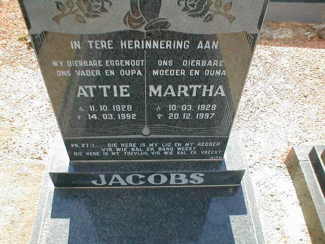 JACOBS Attie 1928-1992 &amp; Martha 1928-1997