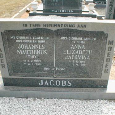 JACOBS  Johannes Marthinus 1909-1981 &amp; Anna Elizabeth Jacomina 1915-1989
