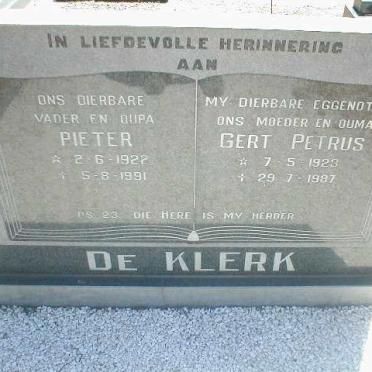 KLERK Pieter, de 1922-1991 &amp; Gert Petrus 1923-1987